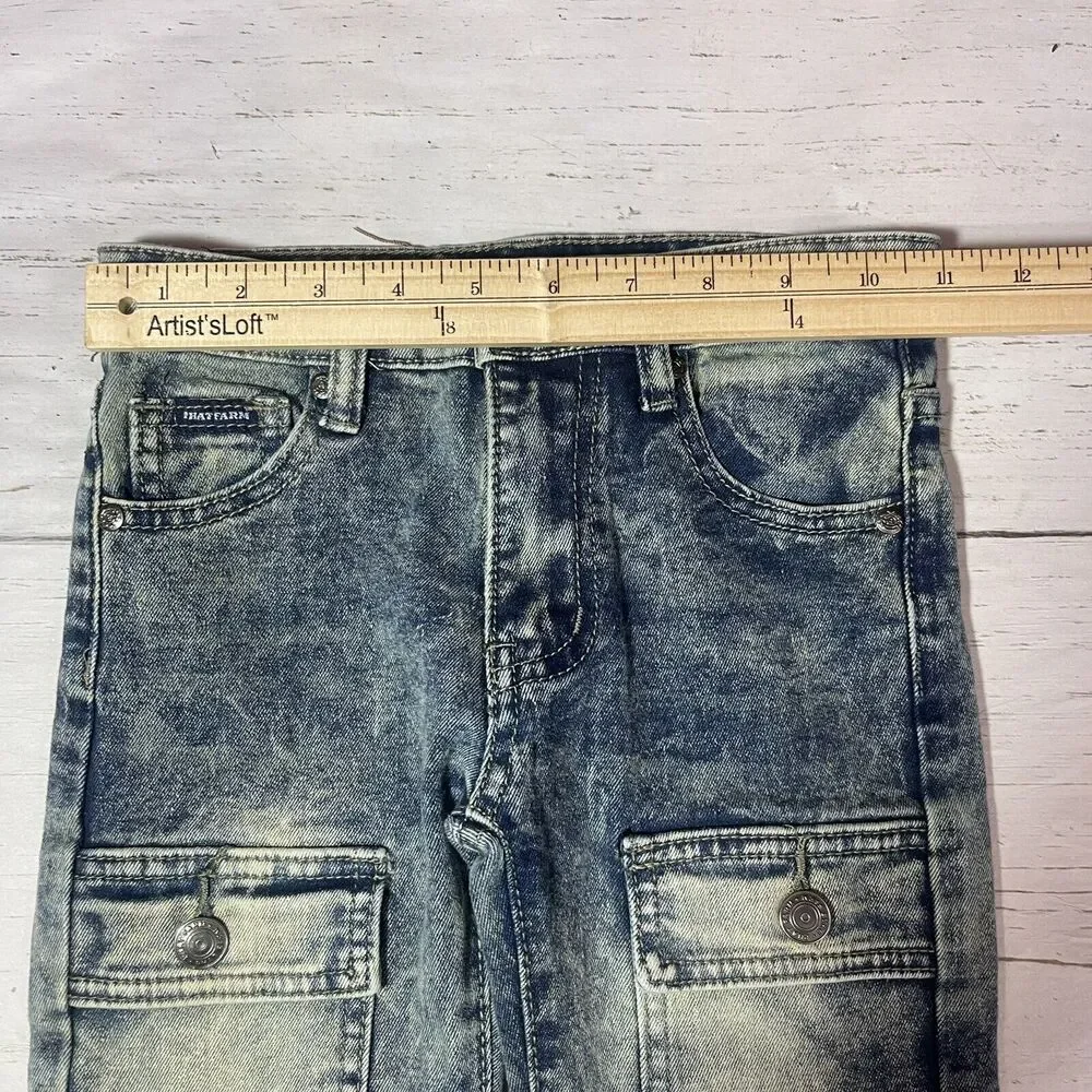 Phat Farm Moto Jeans Boys 5 Blue Vintage Acid Wash Distressed Skinny Fit Denim